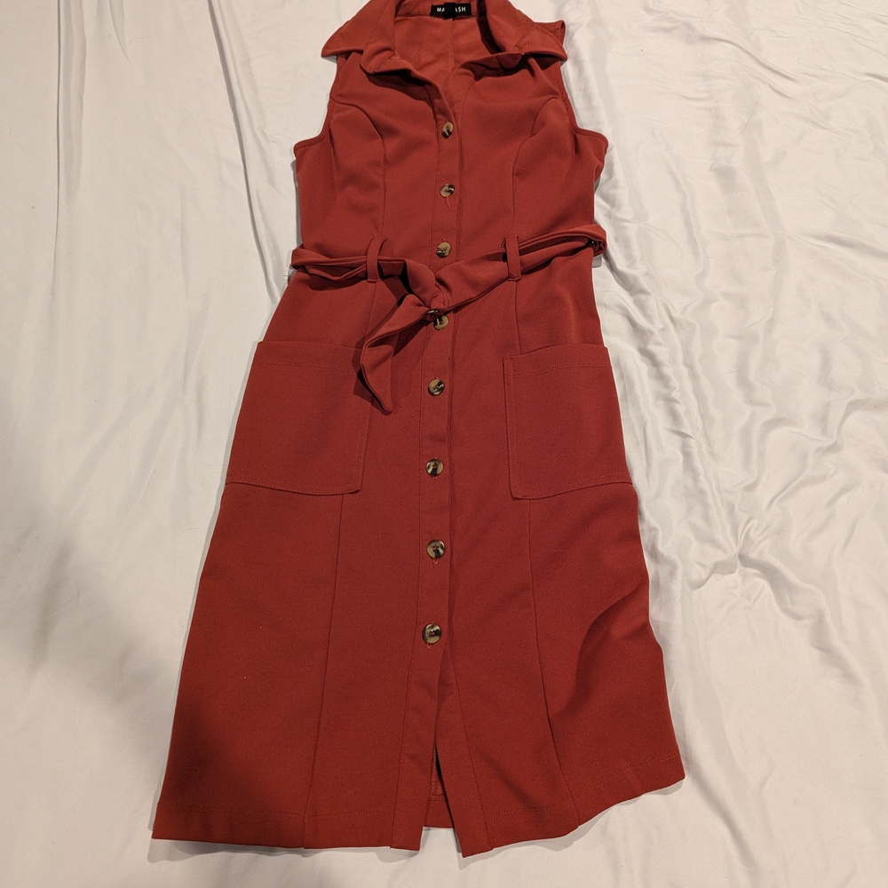 Chic Sleeveless Button-Front Midi Dress Size Xs